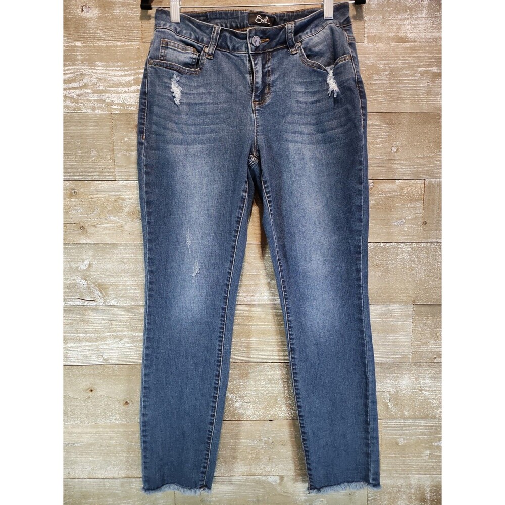 Earl Jean Womens Cropped Jeans 6 Skinny Ankle Distressed Medium Wash Denim